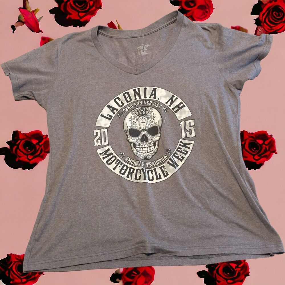 2015 Laconia 32nd Anniversary Motorcycle Week Skull Bikes Rally XL Small Stains